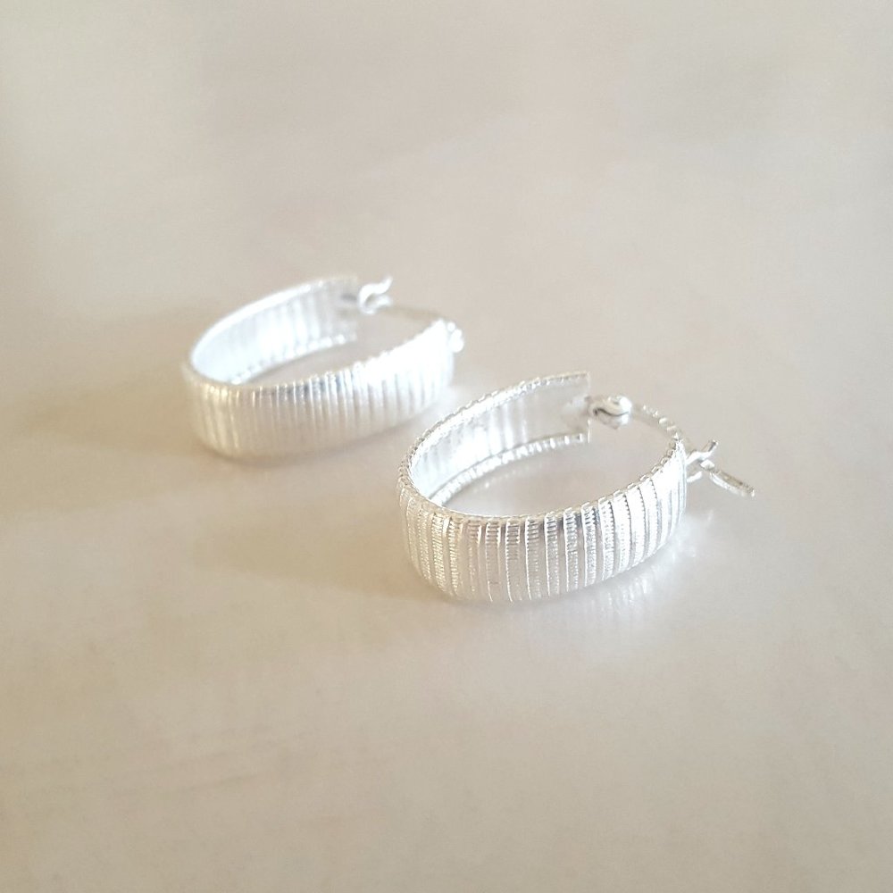 Modern Sterling Silver Striped Hoops